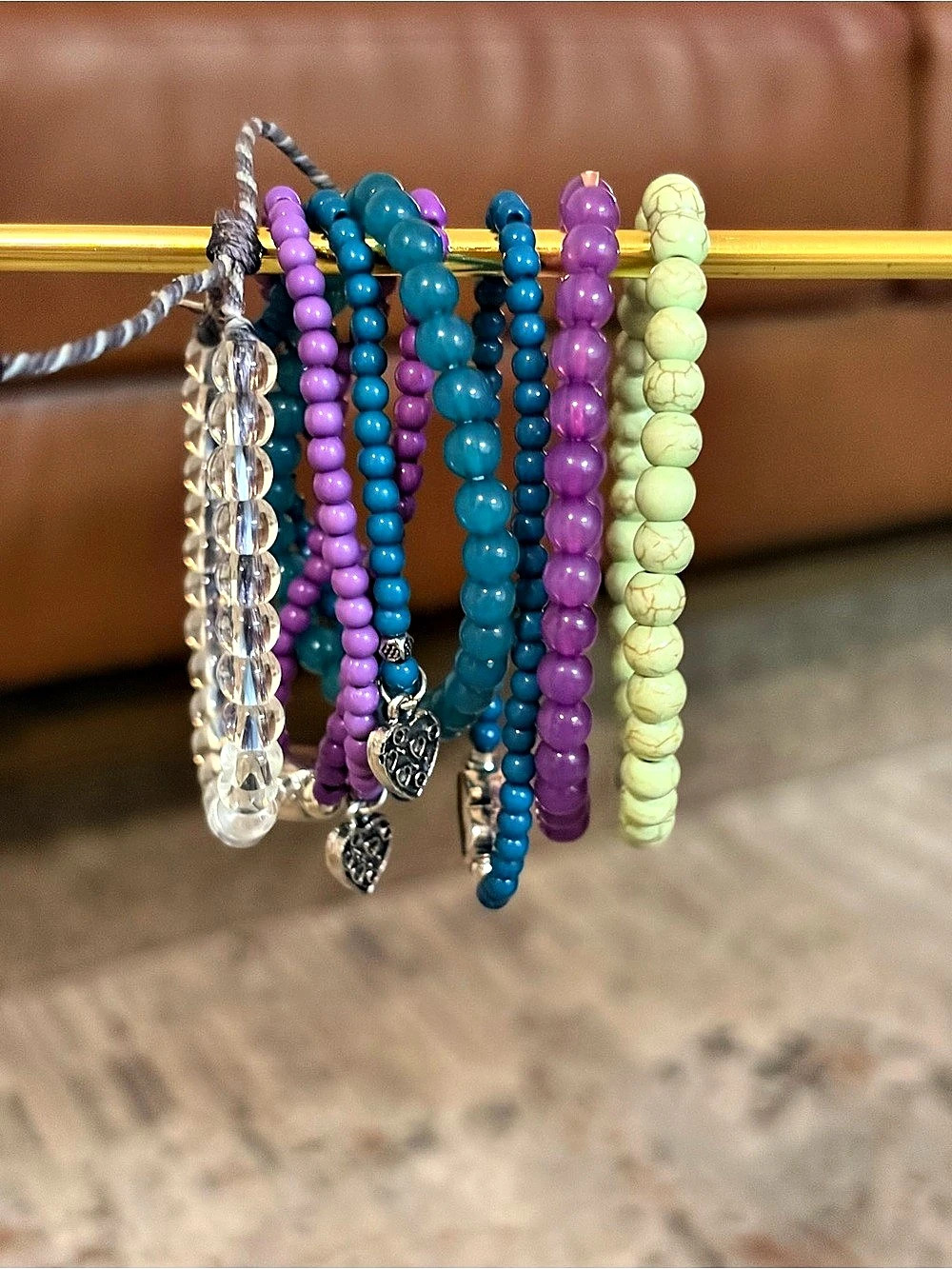 Beaded Bracelet Set in Purple & Blue